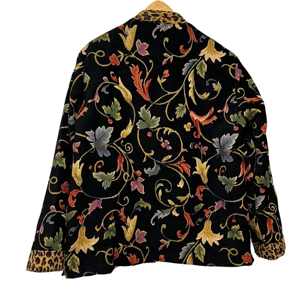 Vintage Tapestry Floral Jacket Leopard Print Trim Art Blazer Women's Medium - Picture 4 of 8